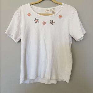 Vintage Baxter & Wells Embroidered Seashells Top Size Med